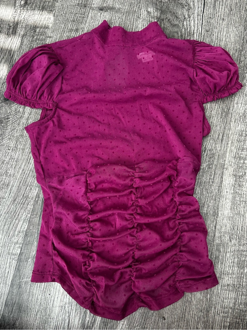 Kimchi Blue Magenta Dotted Mesh Puff Sleeve Ruched Top